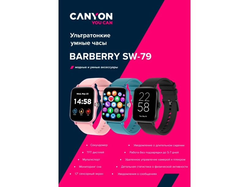 Умные часы CANYON Barberry SW-79, IP 67, BT 5.1, сенсорный дисплей 1.7, розовый (Р) (Изображение 8)