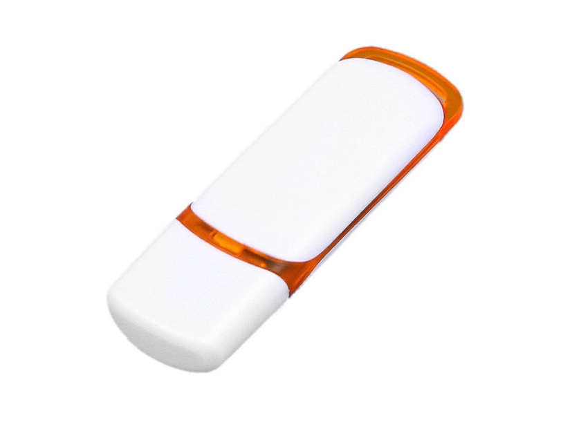 USB 2.0- флешка на 4 Гб с цветными вставками (белый/оранжевый) 4Gb (Изображение 1)