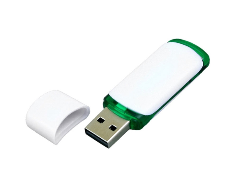 USB 2.0- флешка на 64 Гб с цветными вставками (белый/зеленый) 64Gb (Изображение 2)