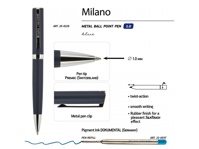 Ручка металлическая шариковая Milano (синий)  (Изображение 3)