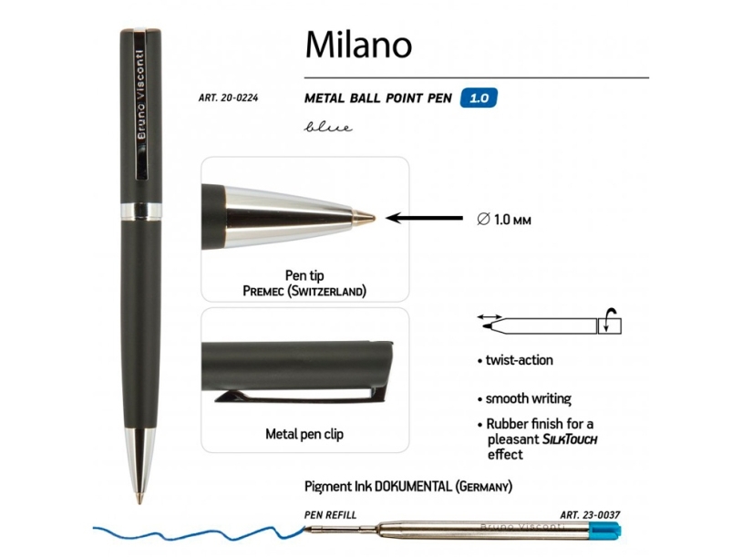 Ручка металлическая шариковая Milano (черный)  (Изображение 3)