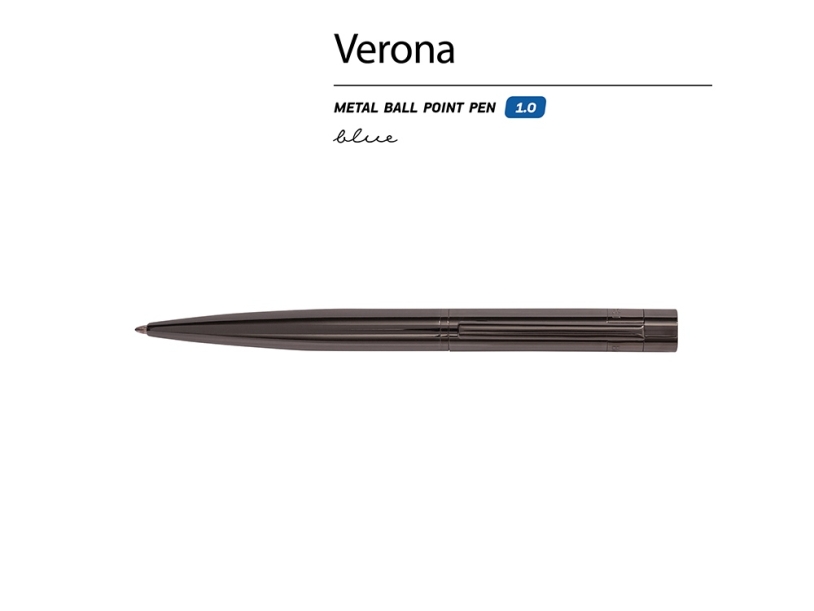Ручка металлическая шариковая Verona, вороненая сталь, 1.0 мм, синяя (темно-серый)  (Изображение 2)