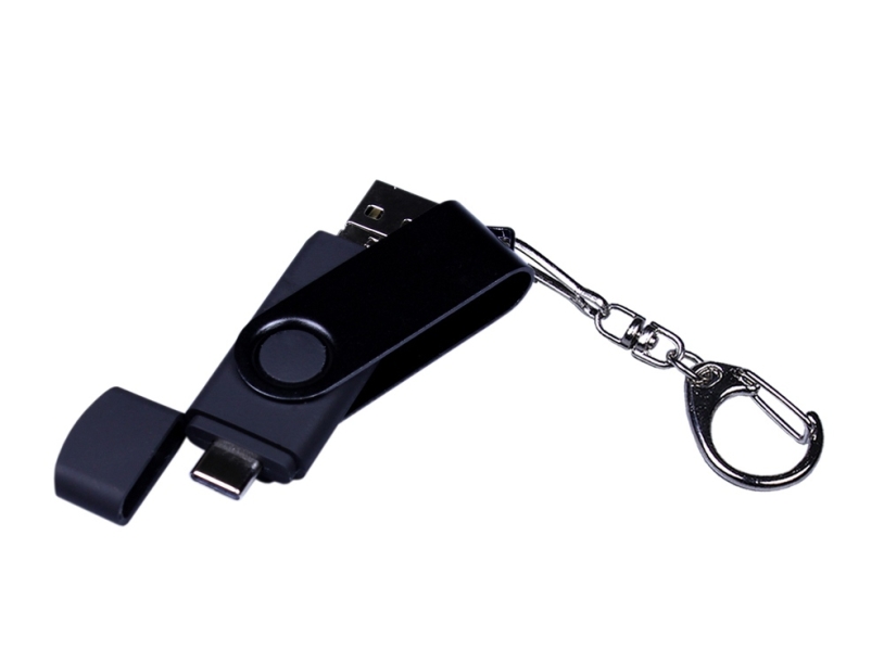 USB 2.0/micro USB/Type-С- флешка на 64 Гб 3-в-1 с поворотным механизмом (черный) 64Gb (Изображение 4)
