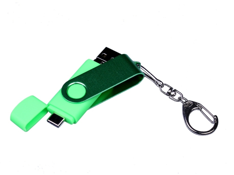 USB 2.0/micro USB/Type-С- флешка на 64 Гб 3-в-1 с поворотным механизмом (зеленый) 64Gb (Изображение 4)