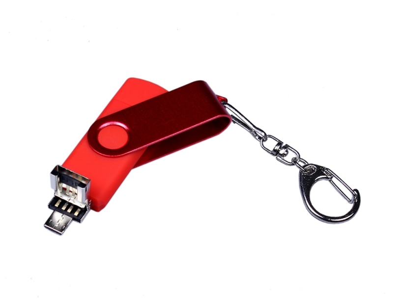 USB 2.0/micro USB/Type-С- флешка на 16 Гб 3-в-1 с поворотным механизмом (красный) 16Gb (Изображение 3)