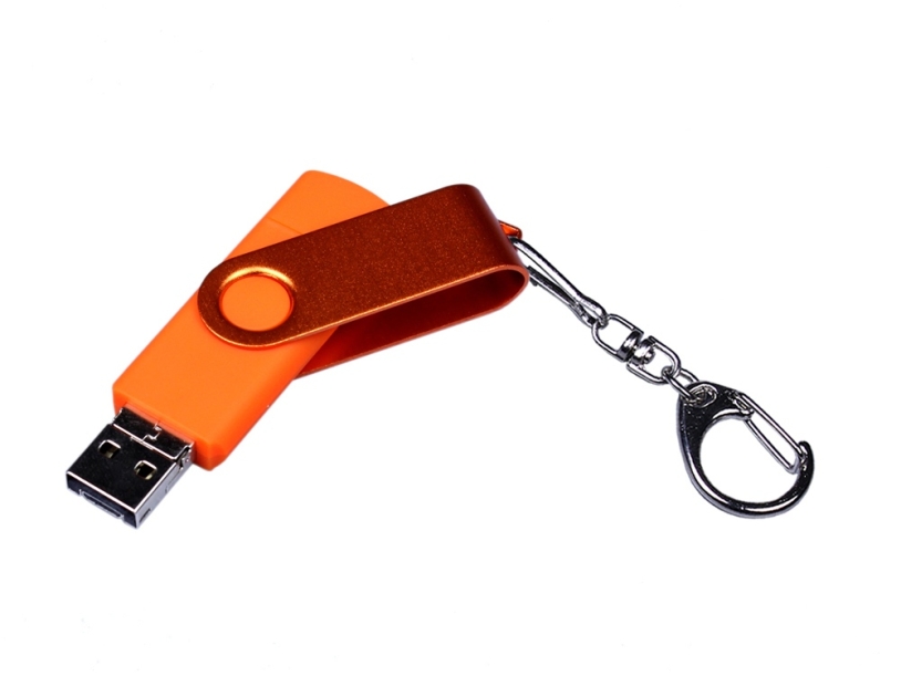 USB 2.0/micro USB/Type-С- флешка на 32 Гб 3-в-1 с поворотным механизмом (оранжевый) 32Gb (Изображение 2)