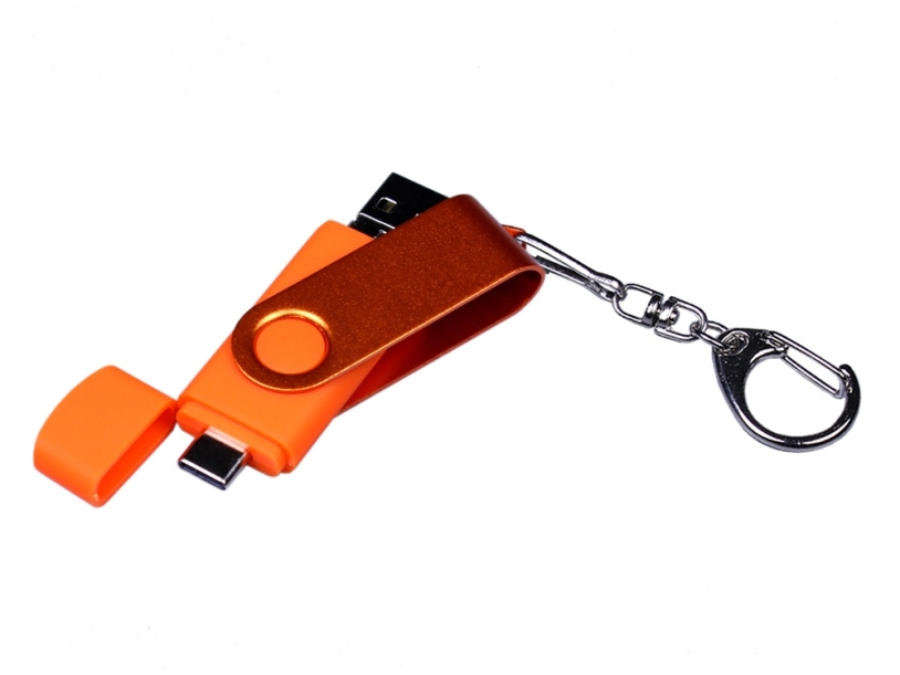 USB 2.0/micro USB/Type-С- флешка на 32 Гб 3-в-1 с поворотным механизмом (оранжевый) 32Gb (Изображение 4)