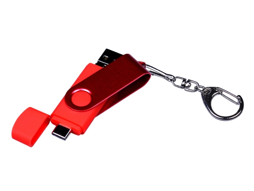 USB 2.0/micro USB/Type-С- флешка на 32 Гб 3-в-1 с поворотным механизмом (красный) 32Gb (Изображение 2)