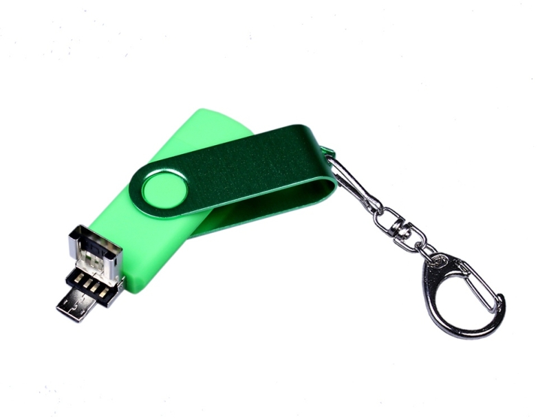 USB 2.0/micro USB/Type-С- флешка на 32 Гб 3-в-1 с поворотным механизмом (зеленый) 32Gb (Изображение 3)
