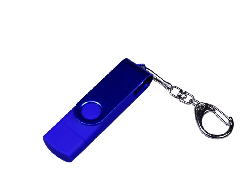 USB 2.0/micro USB/Type-С- флешка на 16 Гб 3-в-1 с поворотным механизмом (синий) 16Gb (Изображение 1)