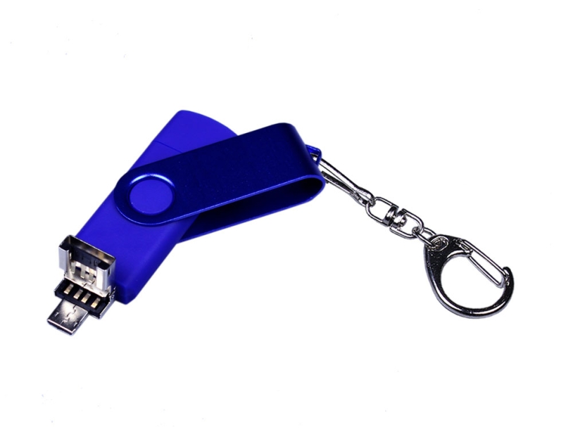 USB 2.0/micro USB/Type-С- флешка на 16 Гб 3-в-1 с поворотным механизмом (синий) 16Gb (Изображение 3)