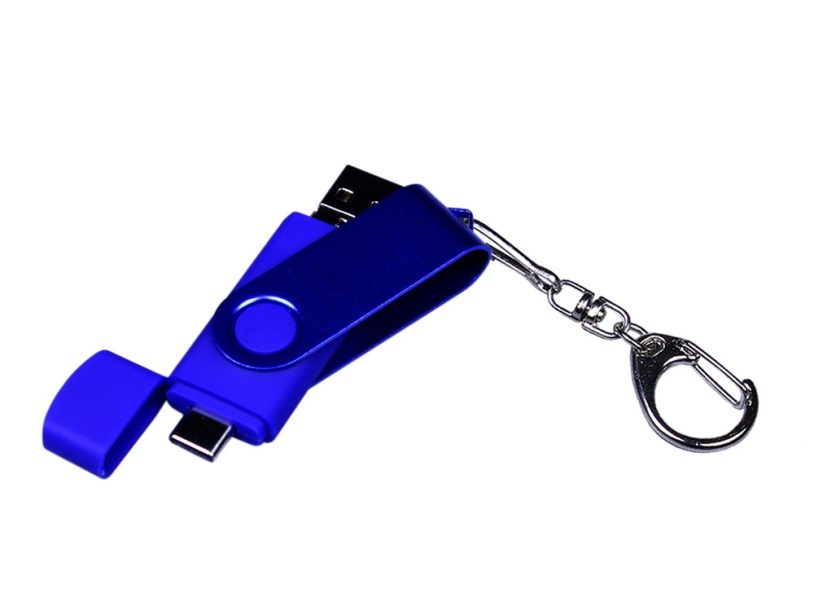 USB 2.0/micro USB/Type-С- флешка на 16 Гб 3-в-1 с поворотным механизмом (синий) 16Gb (Изображение 4)