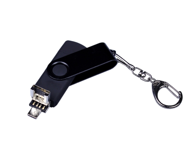 USB 2.0/micro USB/Type-С- флешка на 32 Гб 3-в-1 с поворотным механизмом (черный) 32Gb (Изображение 3)