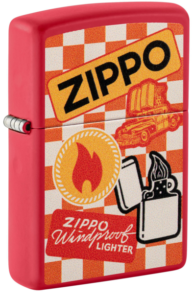 Зажигалка ZIPPO Retro Design с покрытием Red Matte, латунь/сталь, красная, матовая, 38x13x57 мм (Изображение 1)