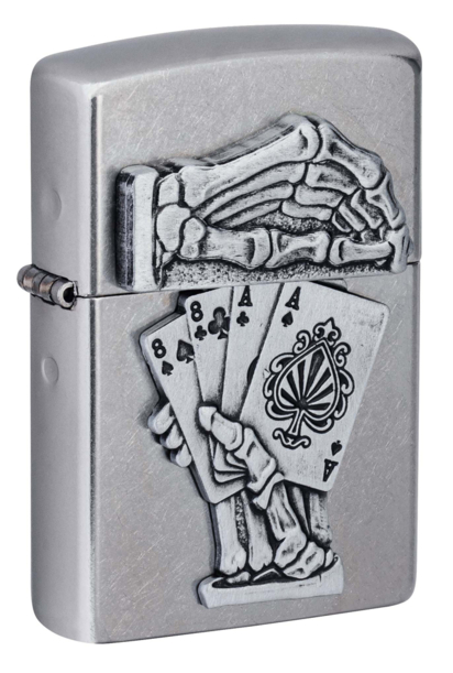 Зажигалка ZIPPO Dead Mans Hand с покрытием Street Chrome, латунь/сталь, серебристая, 38x13x57 мм (Изображение 1)