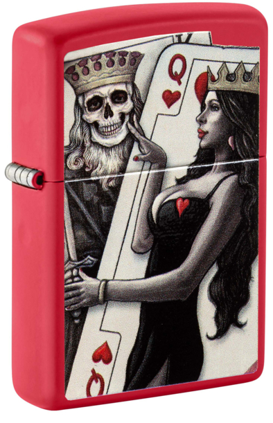 Зажигалка ZIPPO Skull King Queen Beauty с покрытием Red Matte, латунь/сталь, красная, 38x13x57 мм (Изображение 1)