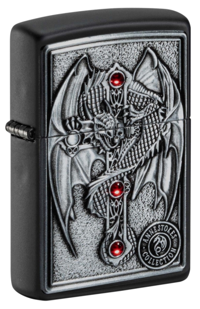 Зажигалка ZIPPO Winged Dragon Cross с покрытием Black Matte, латунь/сталь, чёрная, 38x13x57 мм (Изображение 1)
