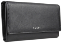 Кошелёк женский BUGATTI Lady Top, чёрный, натуральная воловья кожа, 20х2,5х10,5 см