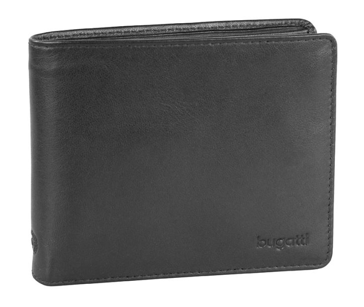 Портмоне BUGATTI Primo, чёрное, натуральная воловья кожа, 11,5х2х9,5 см (Изображение 1)