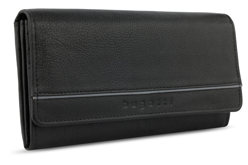 Кошелёк женский BUGATTI Banda, с защитой данных RFID, чёрный, кожа козы/полиэстер, 18,5х2,5х9,5 см (Изображение 1)