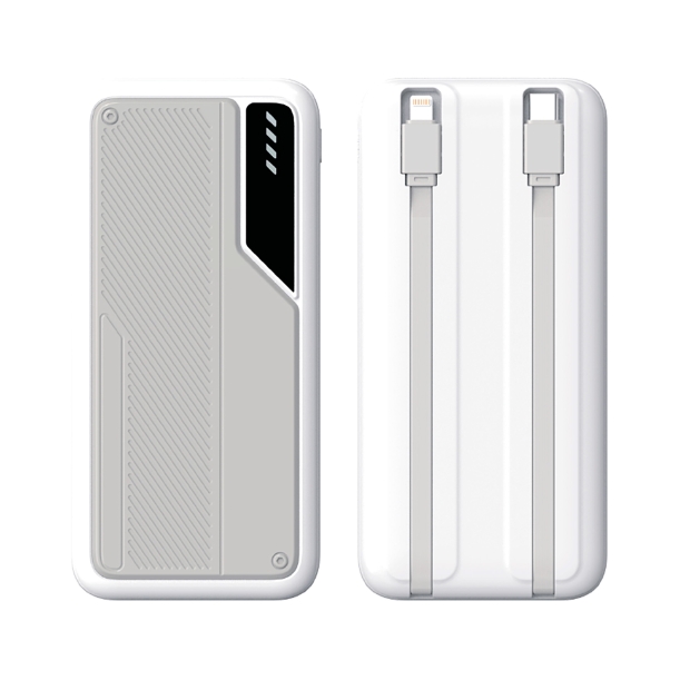 Зарядное устройство "Connect" 10000 mAh со встроенными Type-C/Lightning кабелями (белый с серым) (Изображение 1)