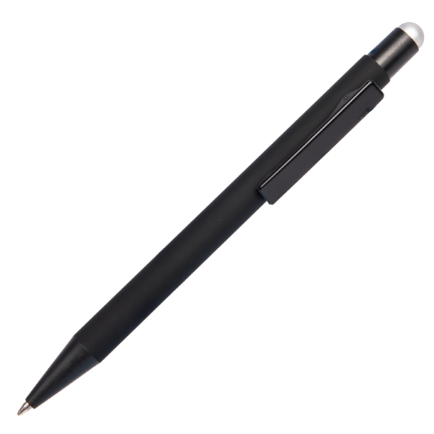 Ручка шариковая FACTOR BLACK со стилусом, черный/серебро, металл, пластик, софт-покрытие (Изображение 1)