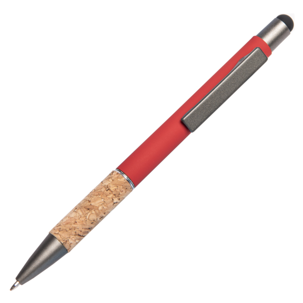 Ручка шариковая FACTOR GRIP со стилусом, красный/темно-серый, металл, пластик, пробка, софт-покрытие (Изображение 1)