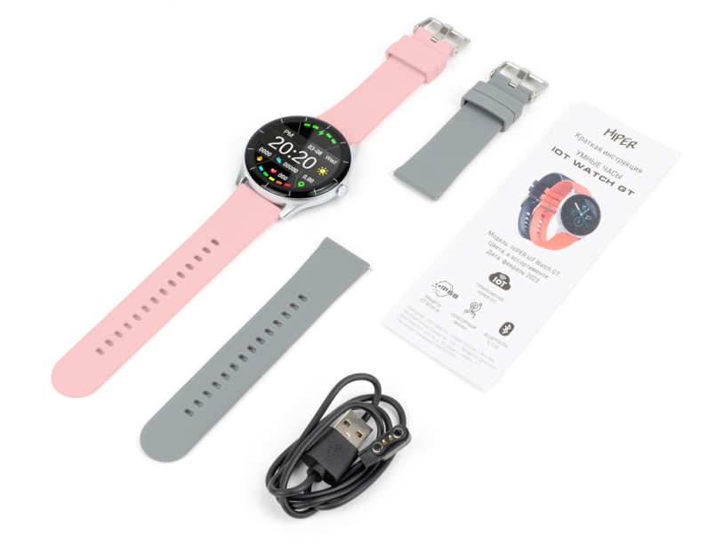 Умные часы IoT Watch GT, 2 ремешка в комплекте (серый/розовый)  (Изображение 6)