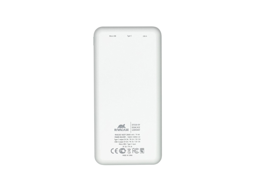 Внешний аккумулятор с быстрой зарядкой  VA2571, 20000 mAh (белый)  (Изображение 3)