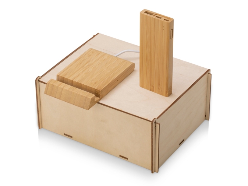 Подарочный набор с БЗУ и внешним аккумулятором Bamboo Set, натуральный (Изображение 1)