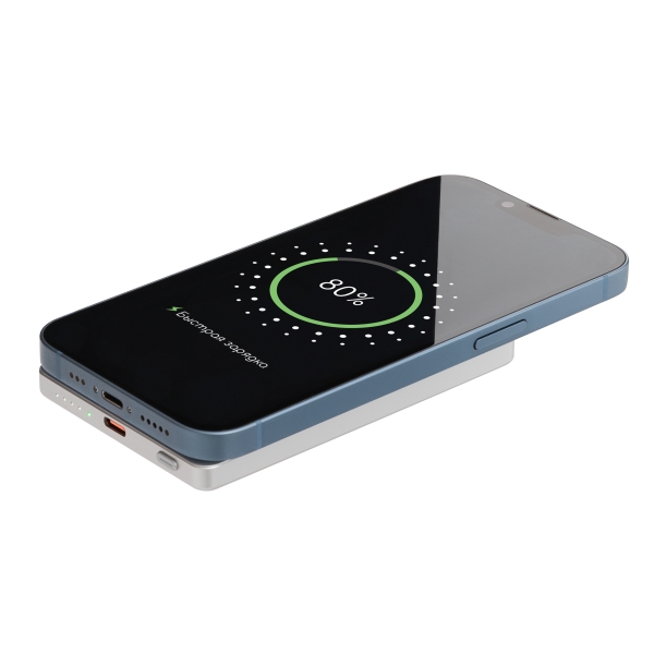 Внешний аккумулятор Atlantis PD 5000mAh с функцией беспроводной зарядки 15W, серебряный (Изображение 8)