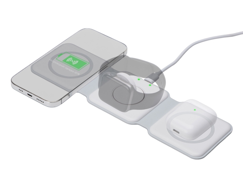 Беспроводное зарядное устройство 3-в-1 Road, 15 Вт, белый (Изображение 1)