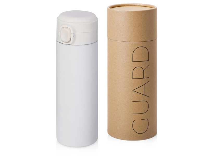 Вакуумная термокружка c кнопкой Guard, soft-touch, 400 мл, тубус (белый)  (Изображение 1)