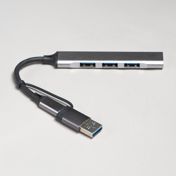 USB-хаб BRANCH 4 в 1, серый, алюминий (Изображение 2)