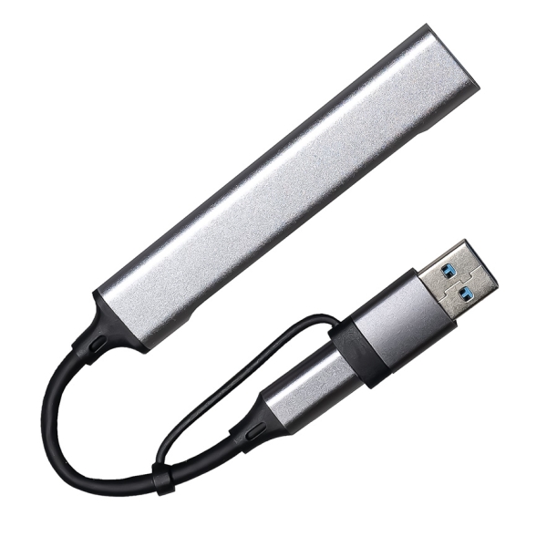 USB-хаб BRANCH 4 в 1, серый, алюминий (Изображение 1)