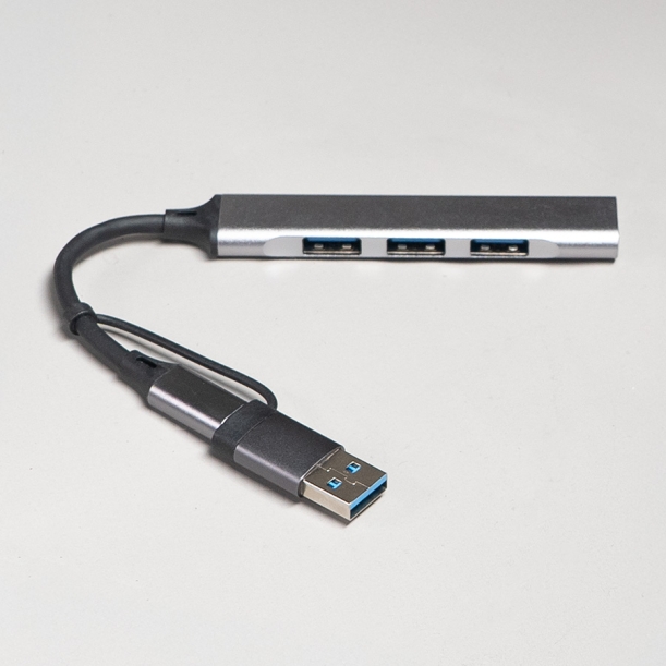 USB-хаб BRANCH 4 в 1, серый, алюминий (Изображение 2)