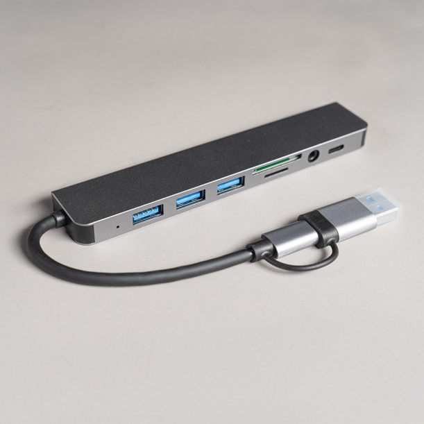 USB-хаб ROOT 8 в 1, серый, алюминий (Изображение 2)