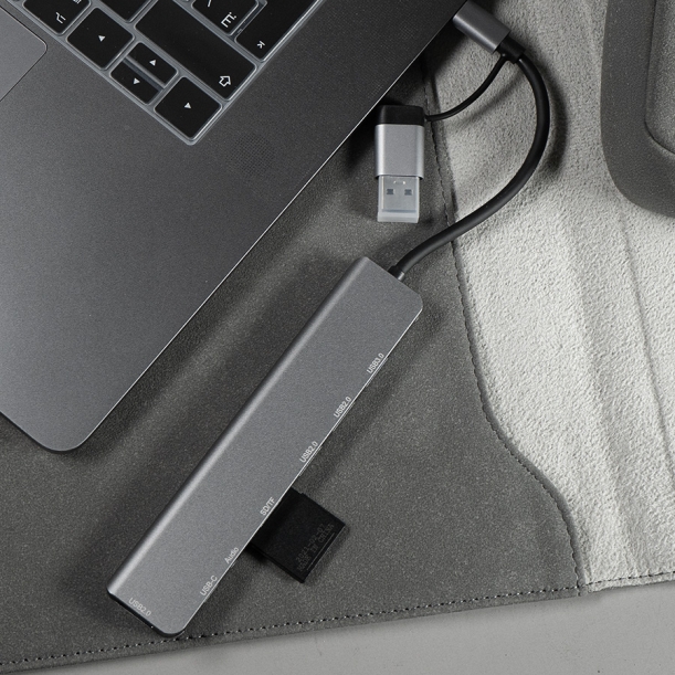 USB-хаб ROOT 8 в 1, серый, алюминий (Изображение 6)