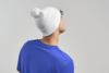 Шапка вязаная  двойная Wind-S, с отворотом и помпоном, бежевый, 100% переработанный полиэстер (Изображение 3)