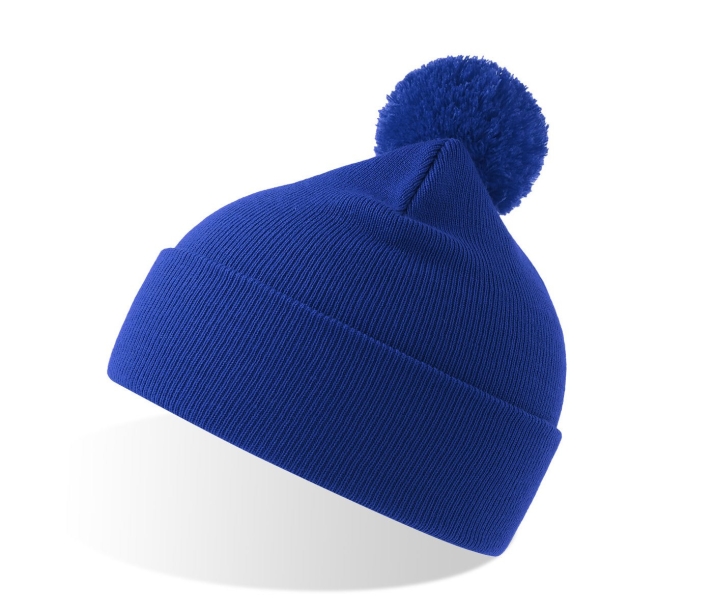 Шапка вязаная  двойная Wind-S, с отворотом и помпоном, ярко-синий, 100% переработанный полиэстер (Изображение 1)