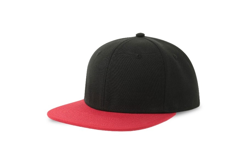 Бейсболка "SNAP BACK-S", 6 клиньев, пластик. застежка, черн.+крас, 100% перераб. полиэстер 300 гр/м2 (Изображение 1)