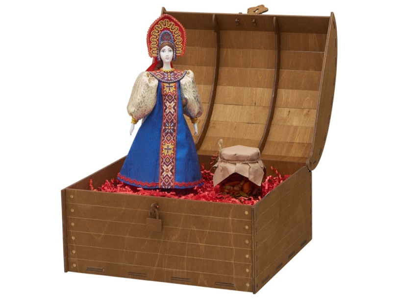 Подарочный набор: кукла фарфоровая, мёд с миксом из орехов (синий/красный/коричневый/разноцветный)  (Изображение 2)