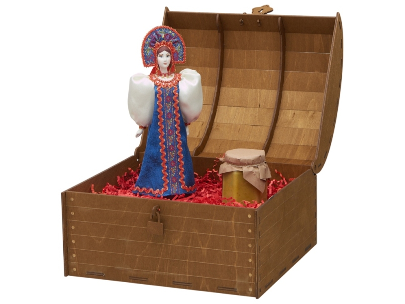 Подарочный набор: кукла фарфоровая, крем-мёд с лаймом и имбирем (синий/разноцветный)  (Изображение 3)