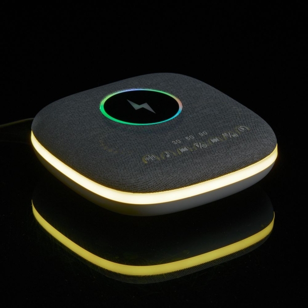 Bluetooth колонка с беспроводной зарядкой и подсветкой Terrafonic, серая (Изображение 13)