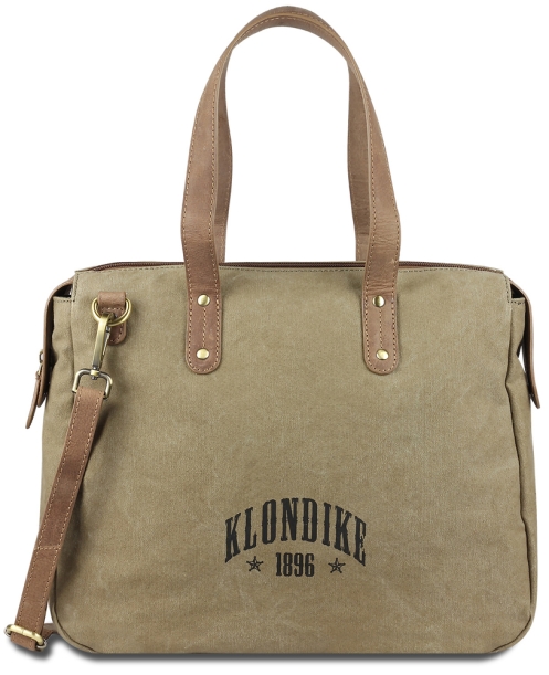 Сумка KLONDIKE DAWSON «Payton», хлопок/натуральная кожа в цвете хаки, 35,5 x 31 x 11 см (Изображение 1)