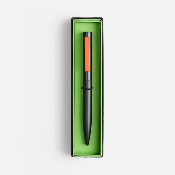 Ручка шариковая Inkolor в футляре, черная с оранжевым (Изображение 2)