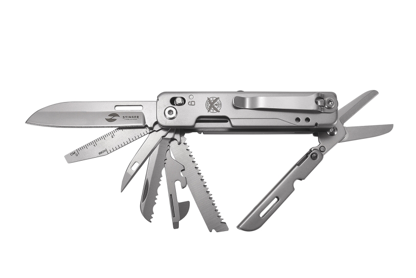 Мультитул Stinger, 92 х 30 мм, 15 функций, сталь, серебристый, в картонной коробке (Изображение 1)