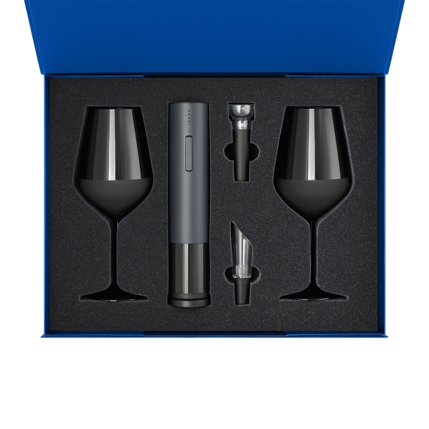 Подарочный набор 2 бокала для вина Black Edition + набор для вина Sacramento в синей коробке (Изображение 2)