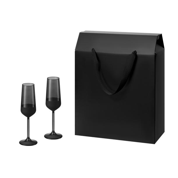 Подарочный набор 2 бокала для шампанского Black Edition в большом подарочном пакете (Изображение 1)