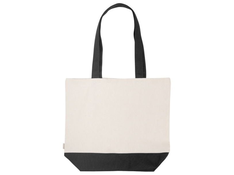 Сумка для шоппинга Cotton из переработанного хлопка, 280 г/м2 (натуральный/черный)  (Изображение 4)